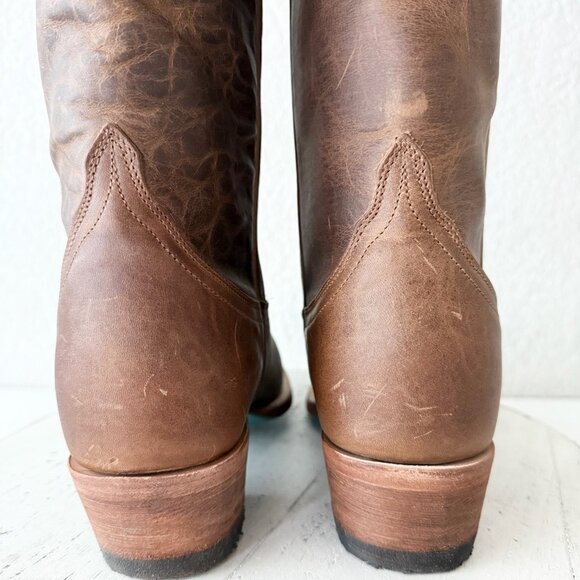 Lane EMMA JANE Womens Cowboy Boots 7.5 Cognac Brown Leather Western Cowgirl Tall - Picture 4 of 14